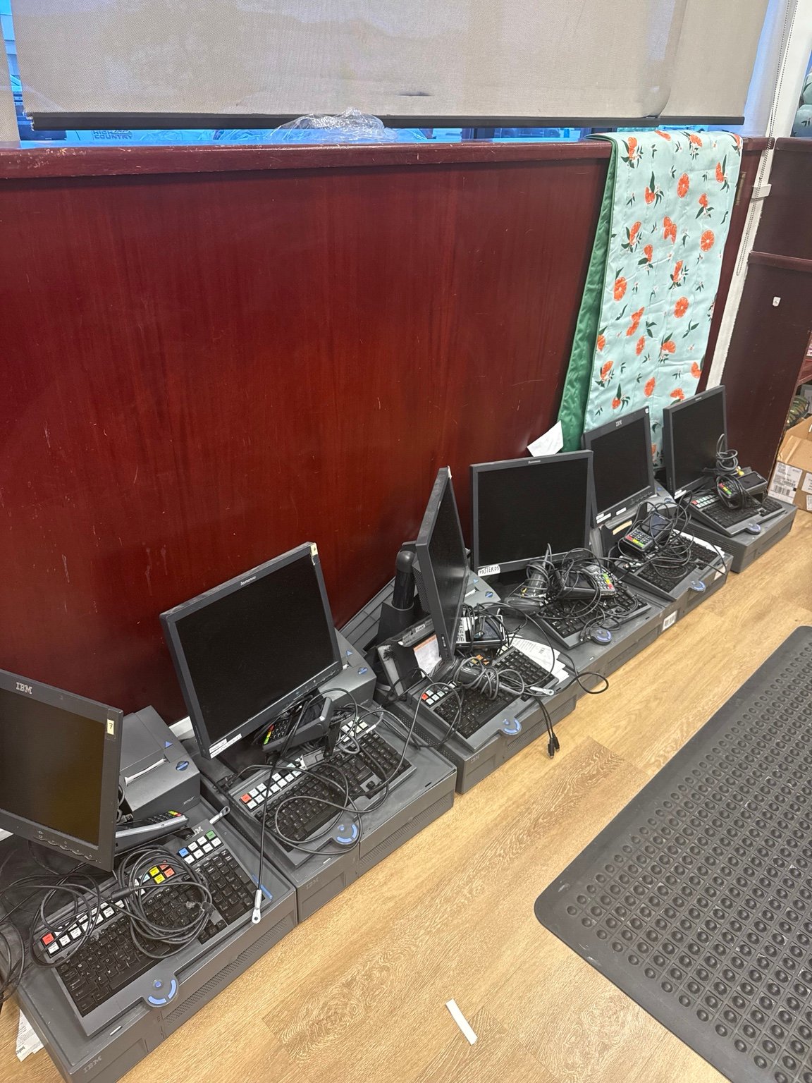 Checkout computers and counter cabling during POS hardware setup