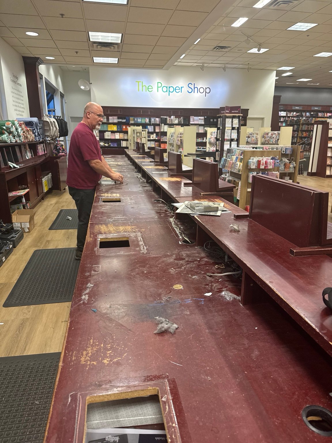 Retail checkout counter prepared for POS equipment installation