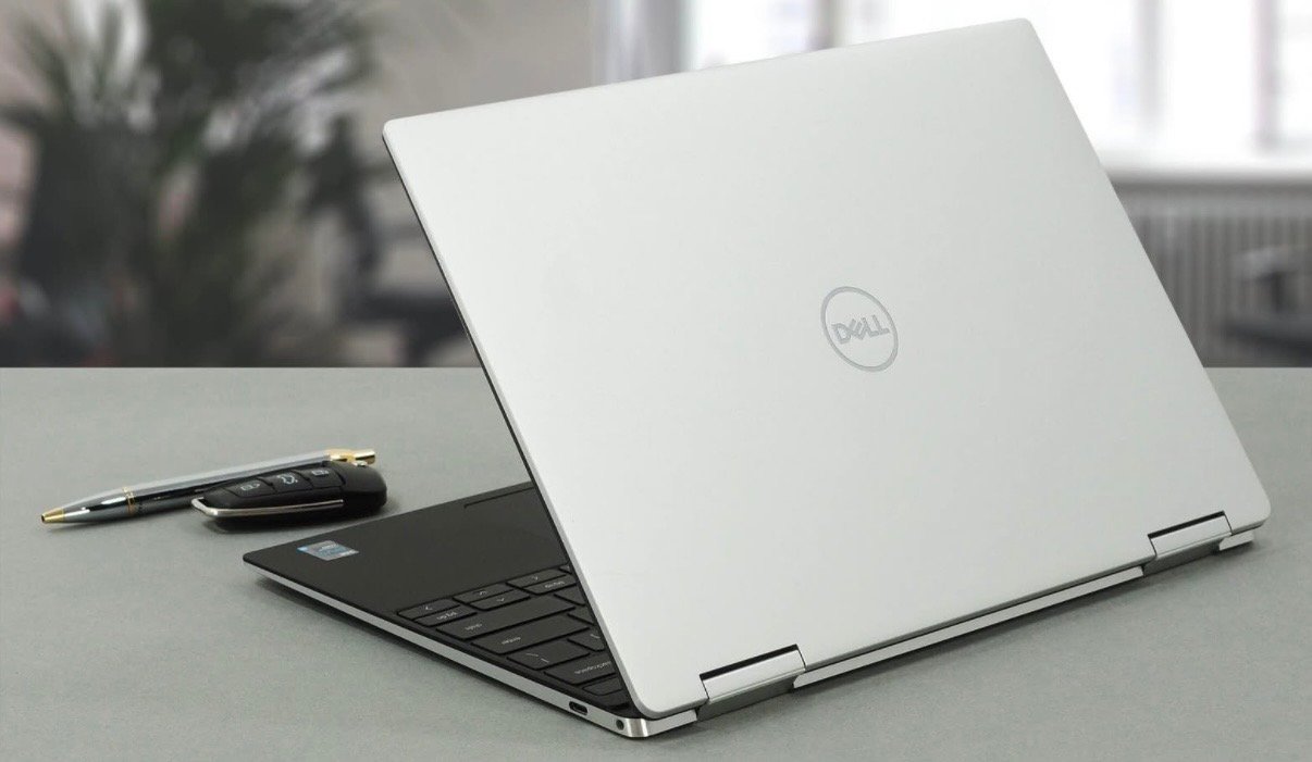 Silver Dell XPS 13 9310 2-in-1, rear and hinge view